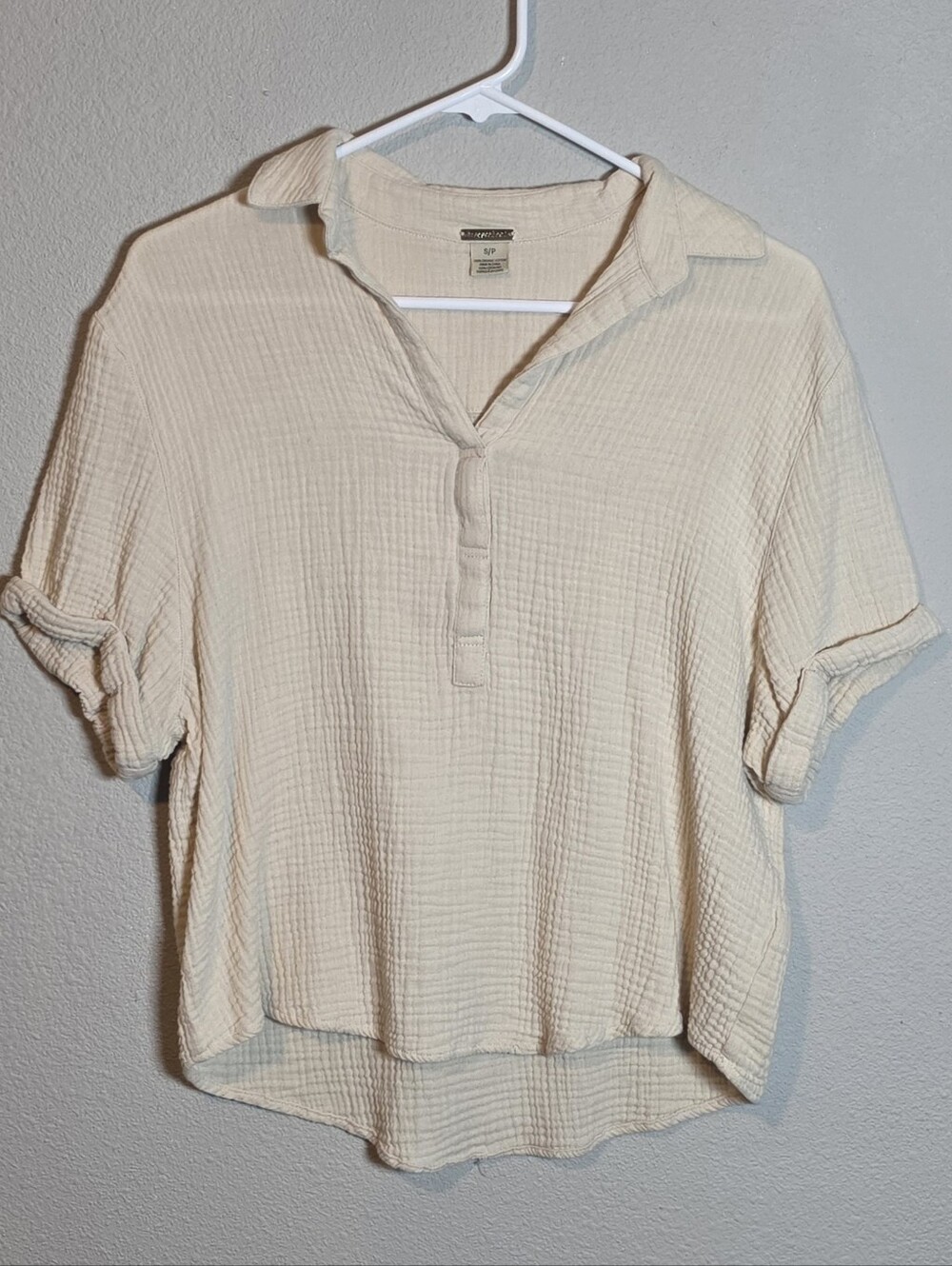 Magaschoni 100% Organic Cotton Beige Top Small Quiet Luxury Minimalist - Picture 3 of 5